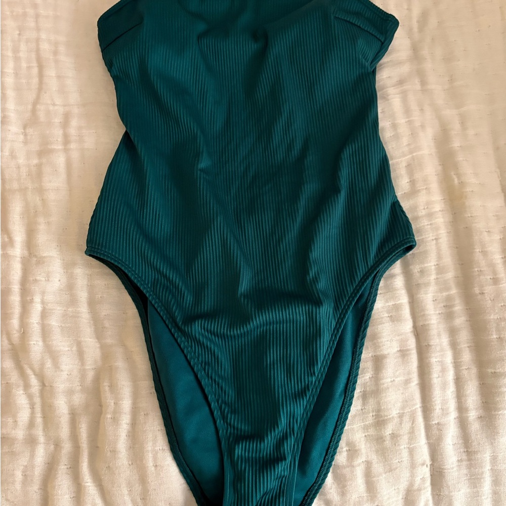 Teal Ribbed One-Piece Swimsuit